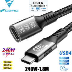8K USB4 Typ e C Cable 40Gbps 240W PD3.1 QC4.0 For Samung Thunderbolt 4 Fast Charging Cable Thunderbolt3 USB C to C Data Transfer