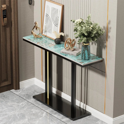 Delicate Texture Marble Console Table Living Room Bedroom Narrow Long Sofa Table Hall Display Stand Black Gold
