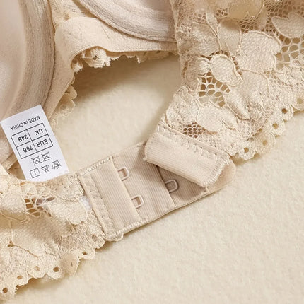 1 Set Elegant Erotic Lace Embroidery Breathable Fabric Lingeries : Push-Up Bra, Low Waist Sheer Panty - Ultimate Valentine's Day