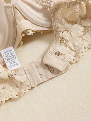 1 Set Elegant Erotic Lace Embroidery Breathable Fabric Lingeries : Push-Up Bra, Low Waist Sheer Panty - Ultimate Valentine's Day