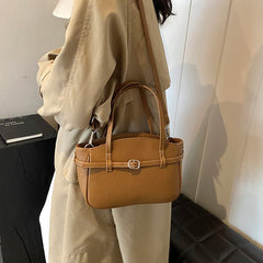 Brand Women's Bag Luxury Designer Handbag PU Buckle Design Top Handle Bag Large Capacity Stylish Satchel Solid Shoulder Bag 2025