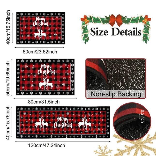 Plaid Christmas Tree Floor Mat Home Kitchen Absorbent Non-slip Mat Merry Christmas Decoration For Home 2024 Happy New Year 2025