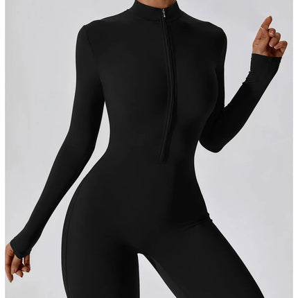 Yoga Boilersuit Long Sleeved Women's Sportswear Gym Zipper Jumpsuits Workout High-intensity Fitness One-piece Skin-tight Garment