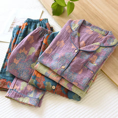 2024 Japanese Spring and Autumn New Women's Pajama Set 100% Cotton Vintage Long sleeved Pants Two Piece Set for Home Furnishings