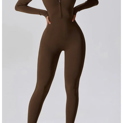 Yoga Boilersuit Long Sleeved Women's Sportswear Gym Zipper Jumpsuits Workout High-intensity Fitness One-piece Skin-tight Garment