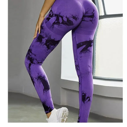 Women Seamless Tie Dye Yoga Leggings High Waist Fitness Sexy Fashion Leggings Exercise Running Lifting Buttocks Cycling Leggings