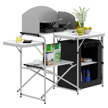 WOLTU Aluminium Foldable Camping Cabinet Travel Kitchen Cooking Storage Rack BBQ Table with Carry Bag for Outdoor  Garden Picnic