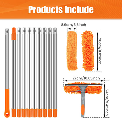 Extendable Window Cleaner Tools Set 2 in 1 Double Sided Window Cleaner Duster Tool 180° Rotatable Long Handle Window Mop