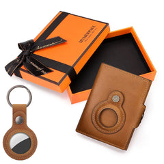 Anti-scan Magnet Credit Card Holder Wallet Genuine Leather Automatic Pop Out Aluminum Smart Wallets Luxury AirTag Purse Set