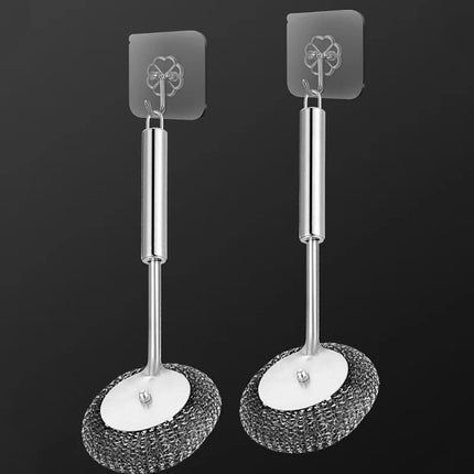 Stainless Steel Wire Brush with Long Handles Kitchen Replacement Steel Wool Wire Ball Dishwashing Brush Sink Countertop Cleaning