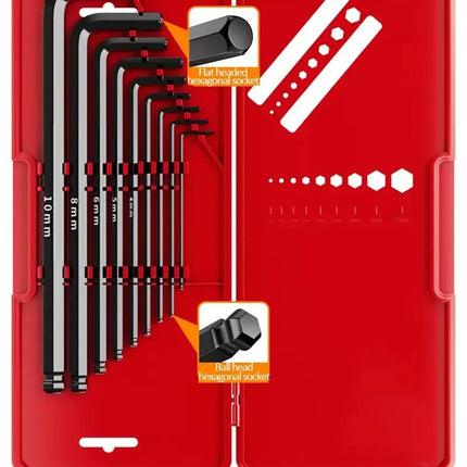 DELIXI ELECTRIC Allen Key Set，Allen Hex WrenchScrewdriverBox-packed Set，SleevUniversal Torque Long Metric,for VehicleMaintenance