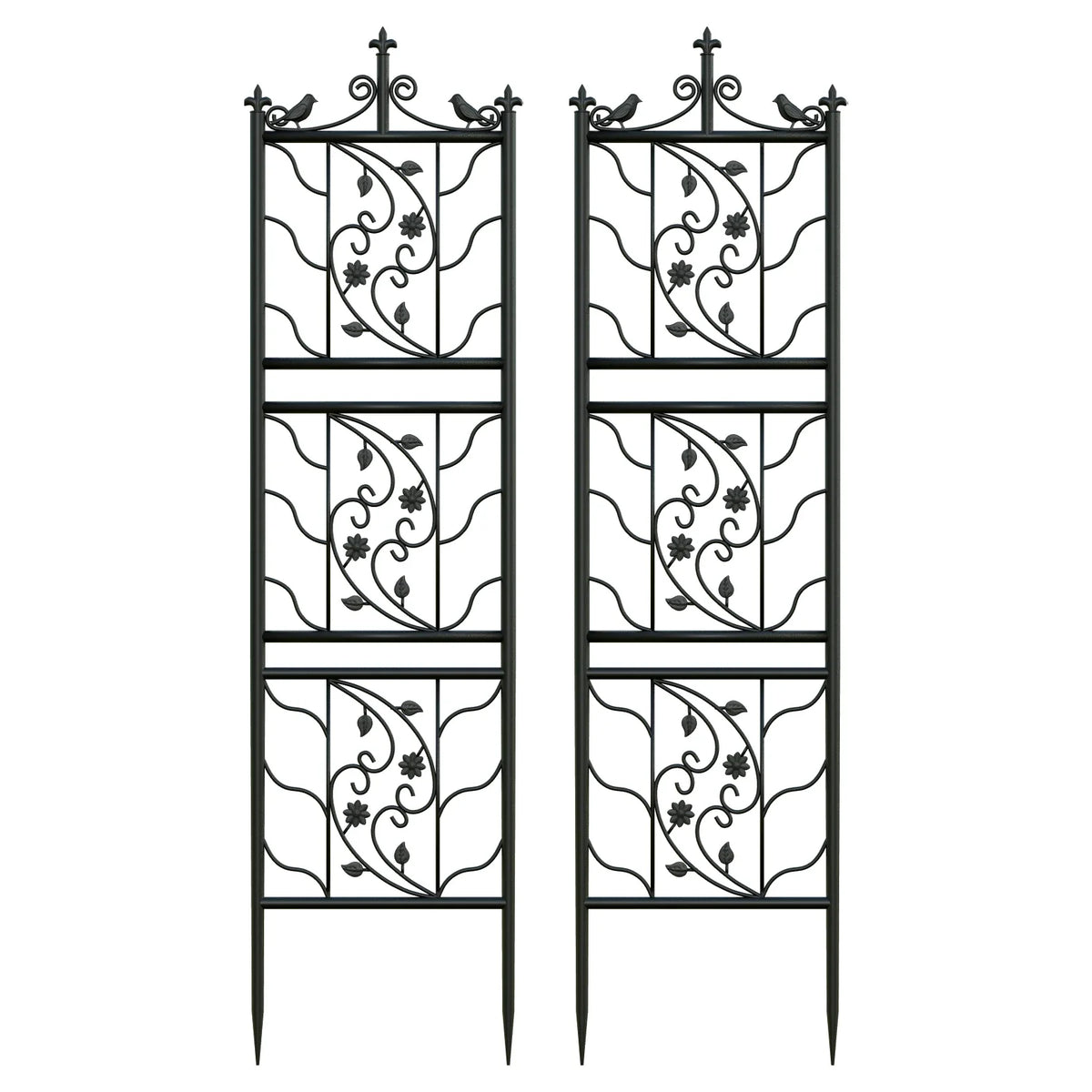 Thick Metal Garden Trellis, Bird Leaf Grid Panel Fence, Climbing Planter Support Frame, 2pcs