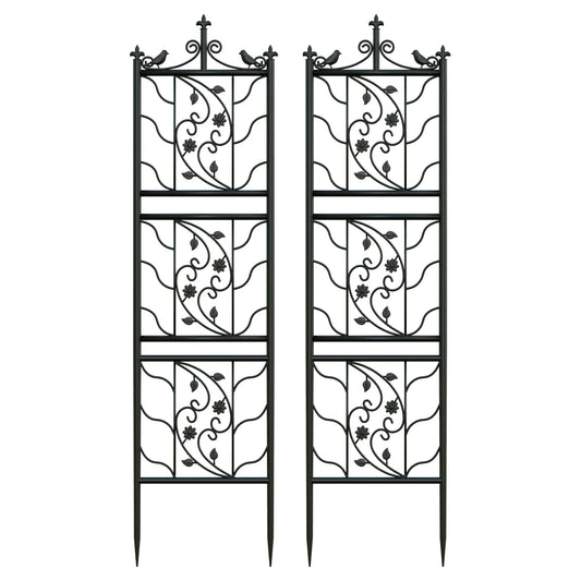 Thick Metal Garden Trellis, Bird Leaf Grid Panel Fence, Climbing Planter Support Frame, 2pcs