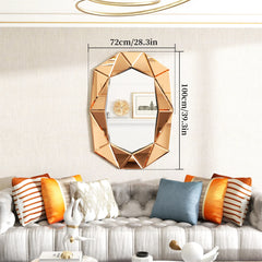 Asymmetrical Decorative Wall Mirror for Living Room and Bedroom, Glass Inlayed Accent Vanetian Mirror, 100cm
