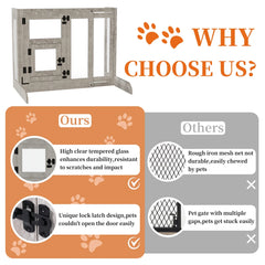 Tempered Glass Dog Gate Adjustable Length From 77 to 100cm Pet Door Gate Barrier Fence Panels