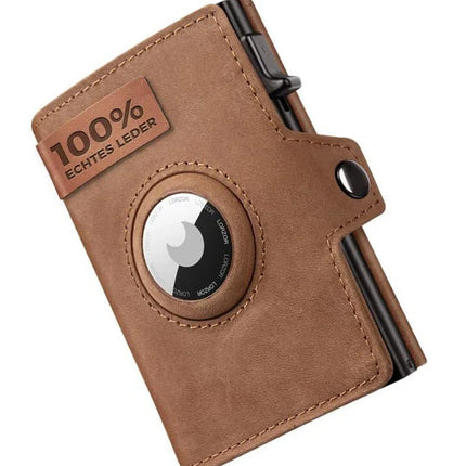 YATBEST Men's Leather Wallet With Coin Pocket AirTag Positioning Card Clip RFID Anti Magnetic Anti-Theft Card Swiping Bag