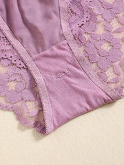 1 Set Elegant Erotic Lace Embroidery Breathable Fabric Lingeries : Push-Up Bra, Low Waist Sheer Panty - Ultimate Valentine's Day