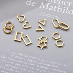 Classic Stainless Steel Hoop Earrings For Women Men Heart Star Oval Rectangle Round Triangle Gold Color Punk Hip Hop Jewelry