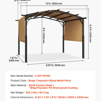 VEVOR Outdoor Pergola Arched Top Metal Pergola Retractable Pergola with Sun Shade Canopy Large Patio Shelter Pavilion for Deck