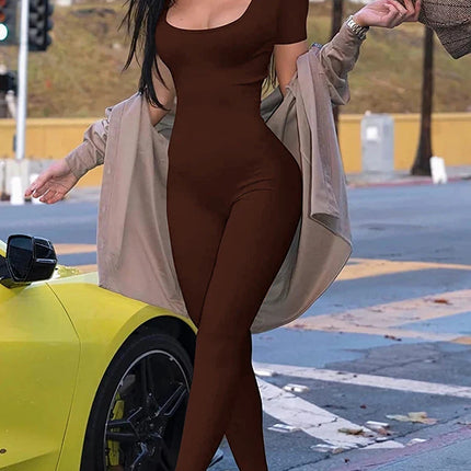Women's Rompers Short Sleeve Solid Skinny Bodycon Jumpsuits Fashion Sports Fitness Casual Activity Streetwear Overalls