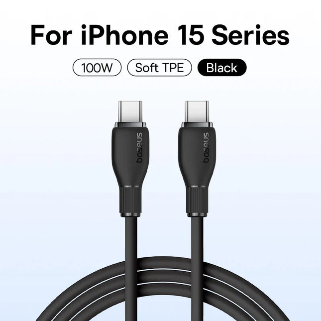 Baseus PD 100W USB C To USB Type C Cable For Macbook Fast Charging Charger Wire Cord For iPhone  16 15 Type-C Cable For Xiaomi