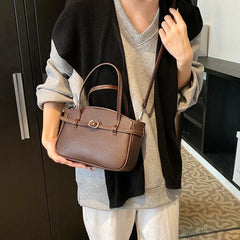 Brand Women's Bag Luxury Designer Handbag PU Buckle Design Top Handle Bag Large Capacity Stylish Satchel Solid Shoulder Bag 2025