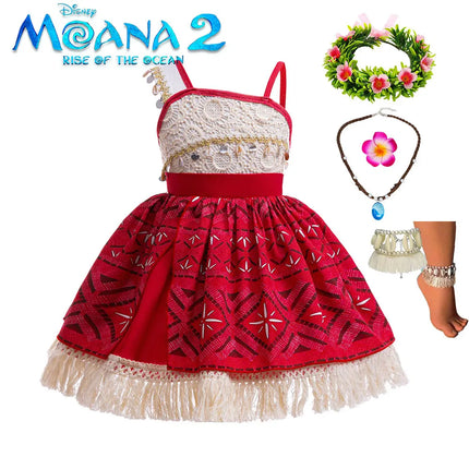 Cute Moana 2 Princess Dress Hollow out Boice Girls Disneyland Trip Vaiana Cosplay Costume Toddler Carnival Birthday Party Frock