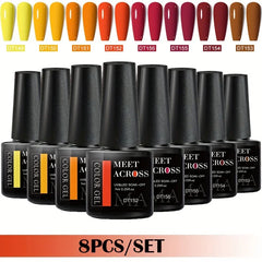 MEET ACROSS 8Pcs/Set Gel Nail Polish Set for All Season Neon Marcaron Green Red Series UV Gel Varnish Manicure Kit Nail Supplies