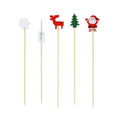 50Pcs Christmas Bamboo Food Picks Toothpicks Santa Dessert Buffet Fruit Salad Christmas Decoration New Year Xmas Party Supplies