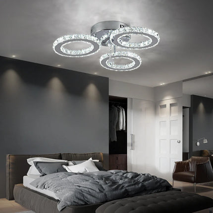 Modern K9 Crystal Led Rings Ceiling Lamp Chandelier Pendant Light Dimmable Luminaire Bedroom Living Dining Room Decor Fixture