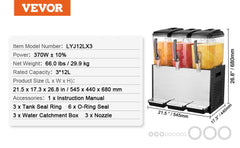 VEVOR 10L 12L 18L Commercial Beverage Dispenser Stainless Steel Ice Juice Tea Drink Machine with Cooling Function for Bar Party