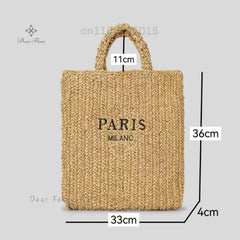 Women's Fashion Large Capacity Handmade Straw Knitting Tote Bag Summer Travel Beach Shoulder Bags Casual Simple Portable Handbag