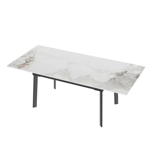 Extensible Dining Table Marble Top and Metal Frame Home Rectangular Kitchen Modern Furniture No Chairs