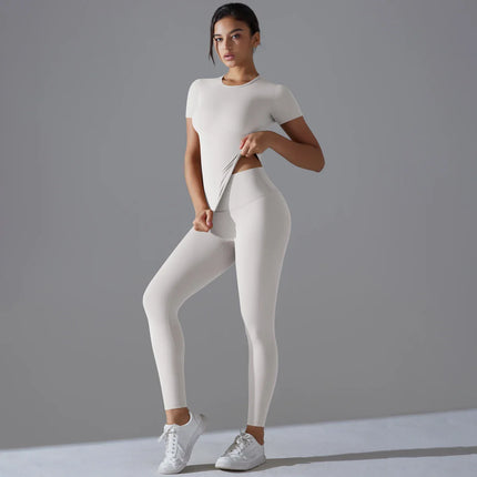 Quick-Drying Gym Leggings Set Yoga Suit Sports Set Sleeve Breathable Stretchy GYM Yoga Slim Fitness Active Top Tight Yoga Pant