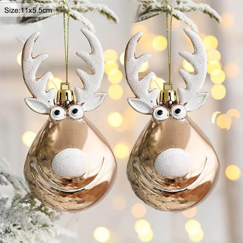2pcs Elk Christmas Balls Ornaments Xmas Tree Hanging Bauble Pendant  Christmas Decorations for Home New Year Party Navidad 2024