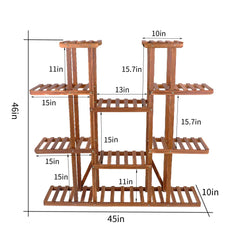 11 Tier Wood Plant Stand Carbonized High Widen Pot Display Shelf Holder Flower Shop Office Garden Indoor Outdoor Decor