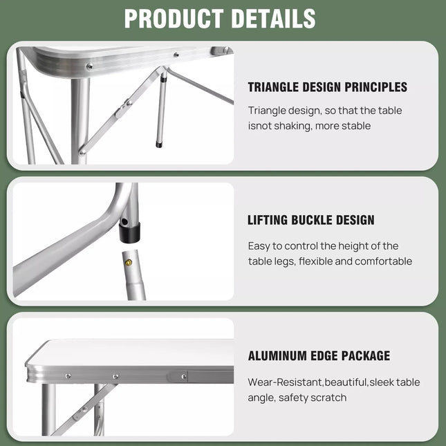 EFAN 2.5FT Aluminium Folding Table Portable Dining Party Kitchen BBQ Trestle Outdoor Tool for Camping Picnic Garden 75x55x70cm