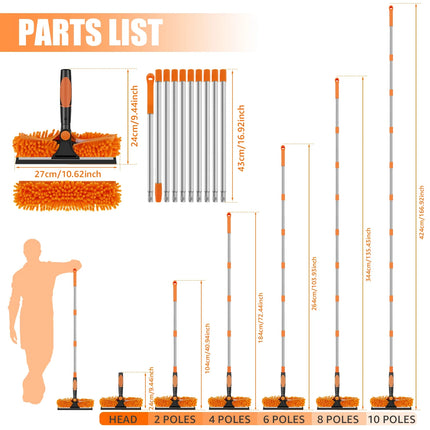 Extendable Window Cleaner Tools Set 2 in 1 Double Sided Window Cleaner Duster Tool 180° Rotatable Long Handle Window Mop