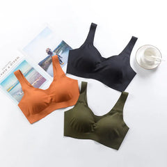 2024 Women Seamless Ice Silk Bra Removable Chest Pad Lifting Bralette Underwear No Steel Ring Breathable Push Up Yoga Vest Bras