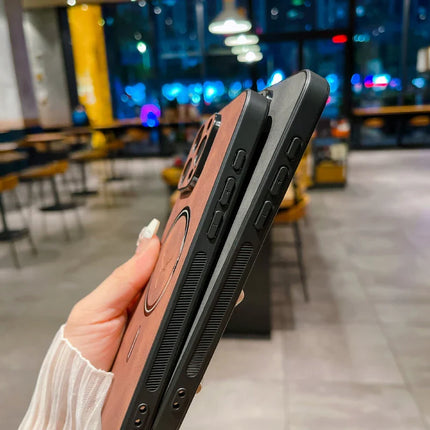 Luxury PU Deer Leather Case For iPhone 16 Pro Max 15 14 13 12 11 Pro Max 15Pro 14Pro 13Pro For Magsafe Wireless Charge Back Case