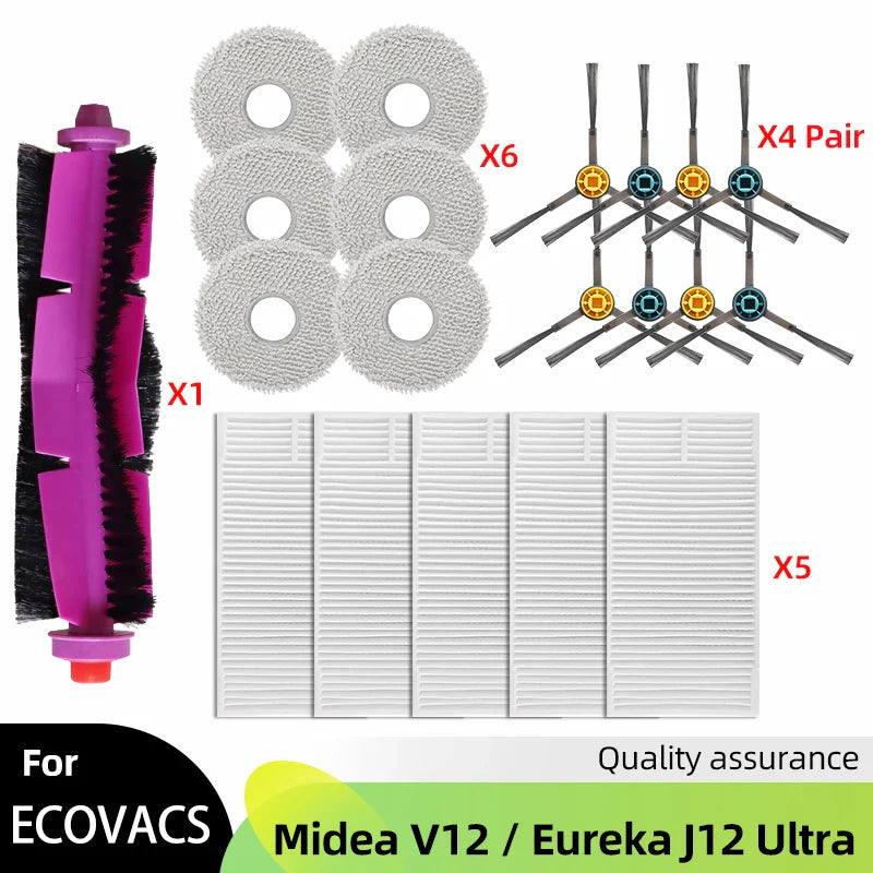 Fit For ( Midea V12 / Eureka J12 Ultra ) Roller Side Brush Hepa Filter Mop Cloth Dust Bag Robot Vacuums Accessory Part