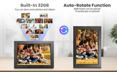 Digital Picture Frame10.1 Inch 32G WiFi Photo Frame 1280x800 HD IPS Touch-screen Auto Rotation Photo Sharing Via APP Decorative