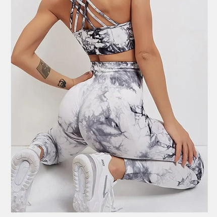 Women Seamless Tie Dye Yoga Leggings High Waist Fitness Sexy Fashion Leggings Exercise Running Lifting Buttocks Cycling Leggings