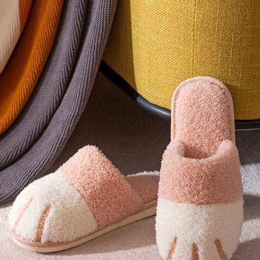 BEVERGREEN Winter Cute Cat Paw Designer House Women Fur Slippers Floor Mute Bedroom Lovers Warm Plush Shoes Indoor Fluffy Slides