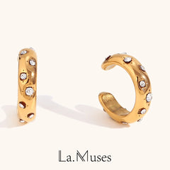 Minimalist Shiny Zircon Mini C Shape Ear Cuff Waterproof Trendy Women's Earrings 2024 Luxury Quality Stainless Steel Jewelry