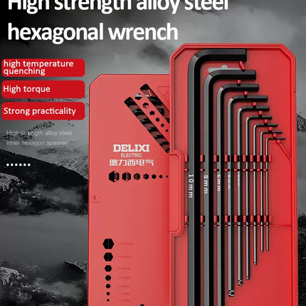 DELIXI ELECTRIC Allen Key Set，Allen Hex WrenchScrewdriverBox-packed Set，SleevUniversal Torque Long Metric,for VehicleMaintenance