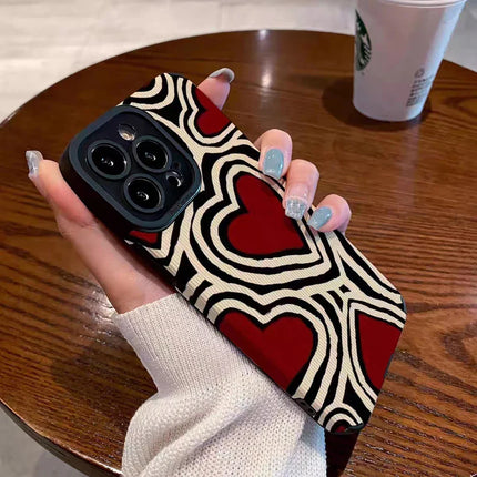Fashion Romantic Love Hearts Phone Case For iPhone 13 16 14 15 Pro Max Plus 11 12 Mini XS X XR Soft Silicone Stripes Back Cover