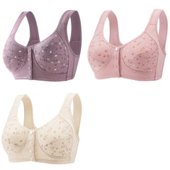 3Pcs/Set Women Lingerie Bra Cotton Wire Free Front Closure Bralette Confortable Underwear Widened Shoulder Straps U-shaped Back