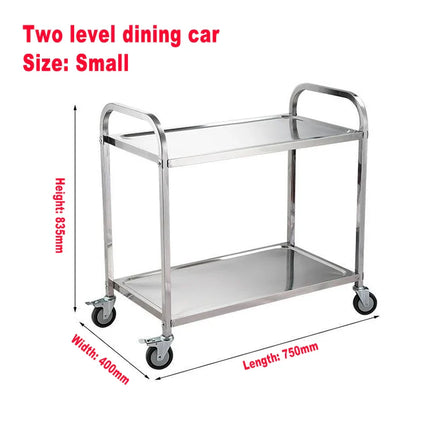Stainless Steel Cart with Thickened Three Layers- Kitchen Utility Cart for Serving  Collecting Dishes Multi-functional Trolley