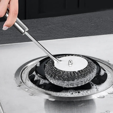 Stainless Steel Wire Brush with Long Handles Kitchen Replacement Steel Wool Wire Ball Dishwashing Brush Sink Countertop Cleaning